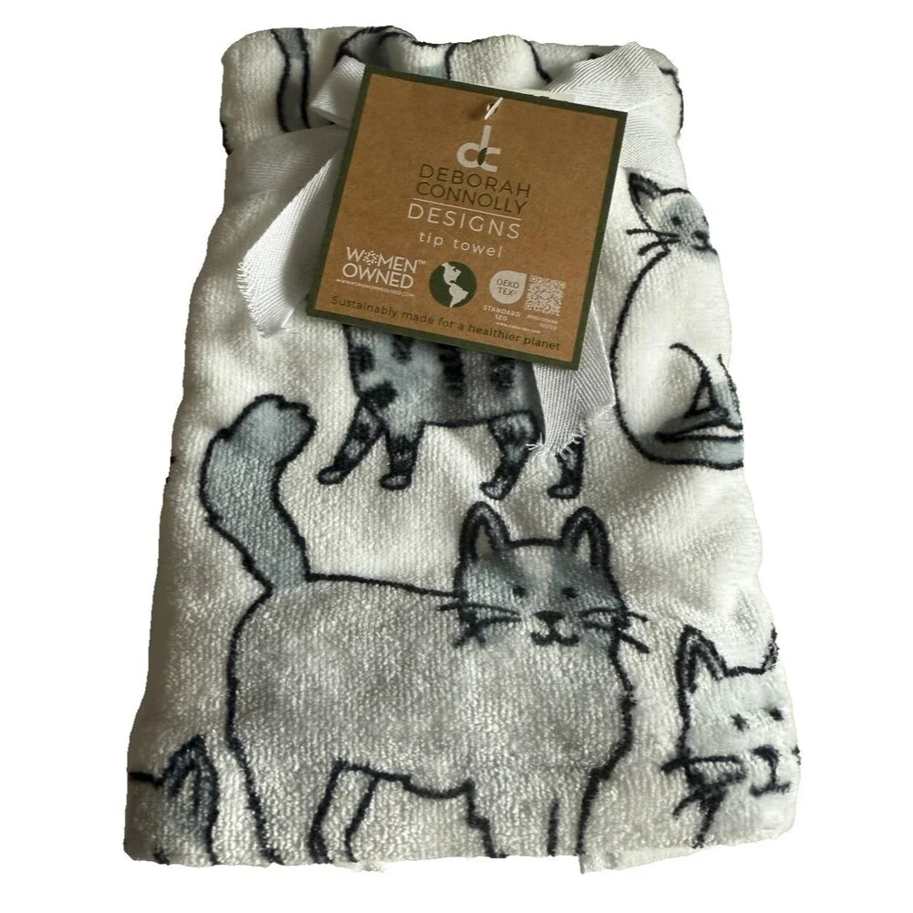 Deborah Connolly Cats Cat Kitty Fingertip Towels Set of 2 Black Gray White